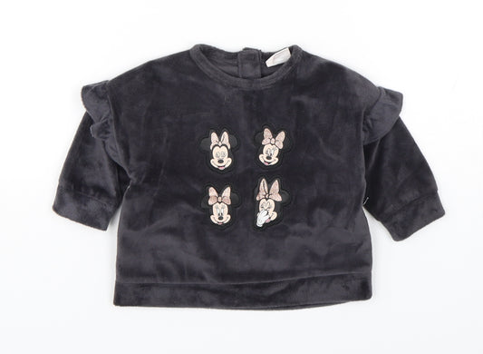 Front view of Disney Baby girls’ grey polyester jumper, size 0-3, months pullover - minnie mouse