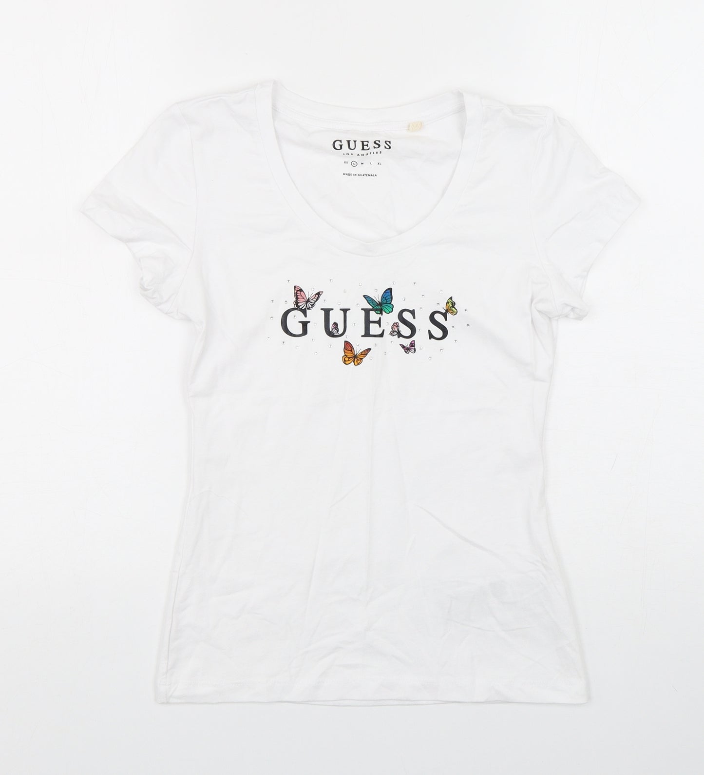 GUESS Womens White  Cotton Basic T-Shirt Size 6 Round Neck