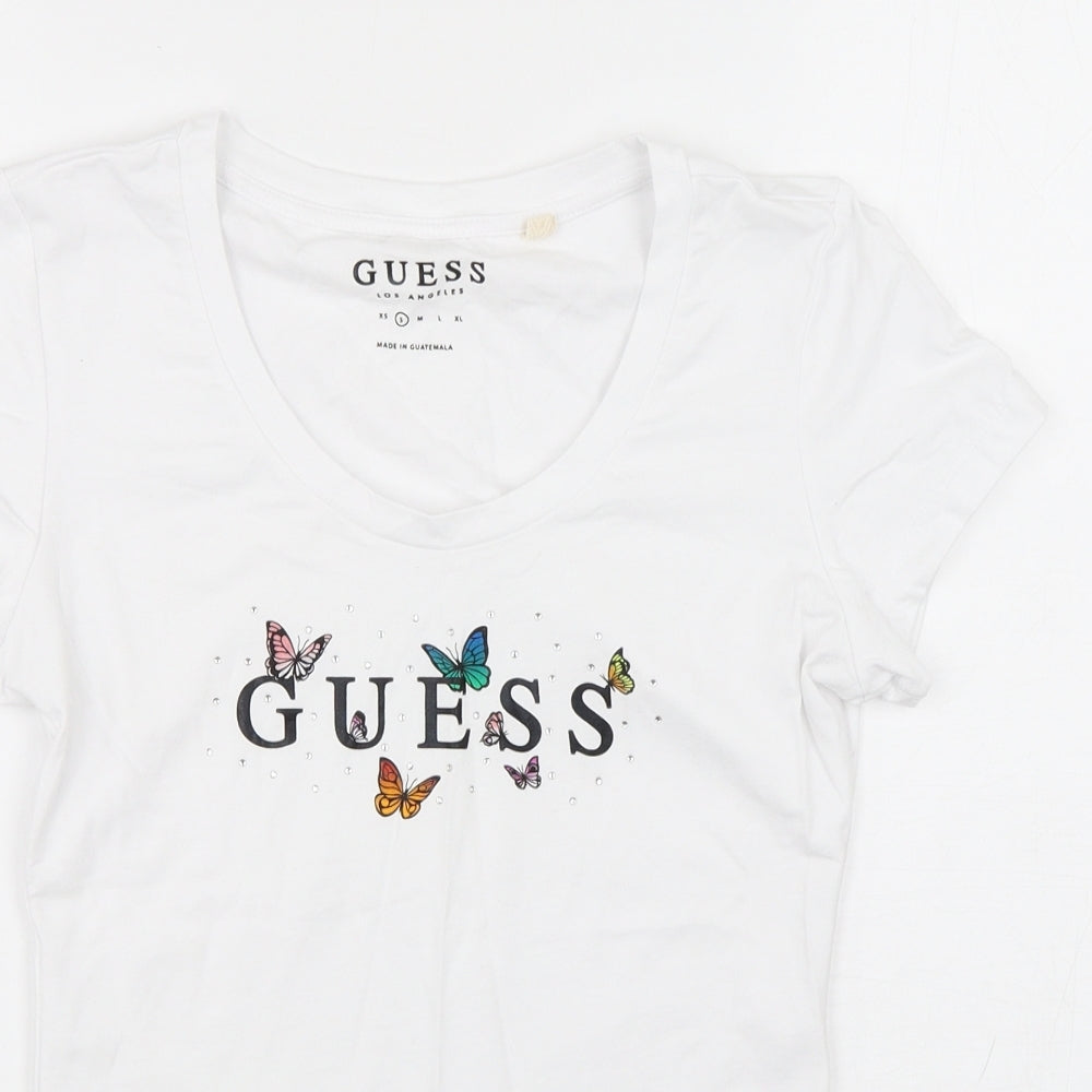 GUESS Womens White  Cotton Basic T-Shirt Size 6 Round Neck