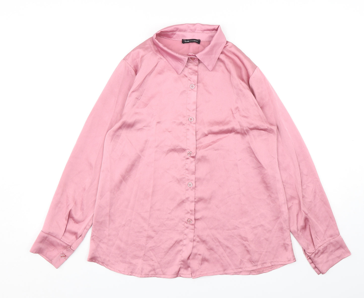 I SAW IT FIRST Womens Pink  Polyester Basic Button-Up Size 8 Collared