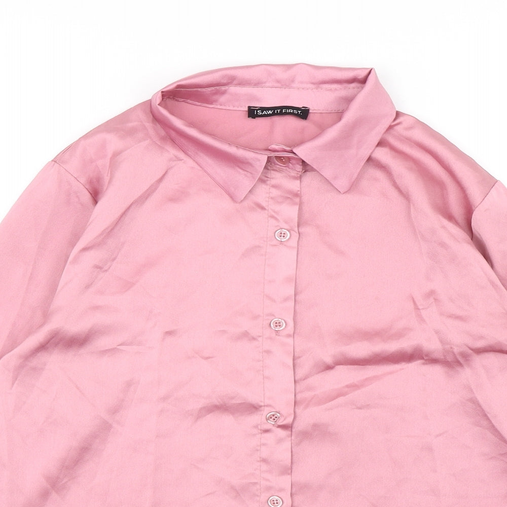 I SAW IT FIRST Womens Pink  Polyester Basic Button-Up Size 8 Collared
