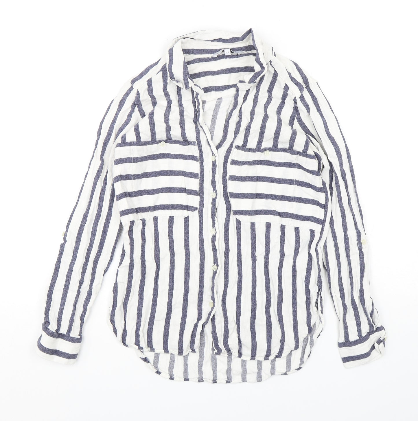 NEXT Womens Multicoloured Striped Cotton Basic Button-Up Size 10 Collared