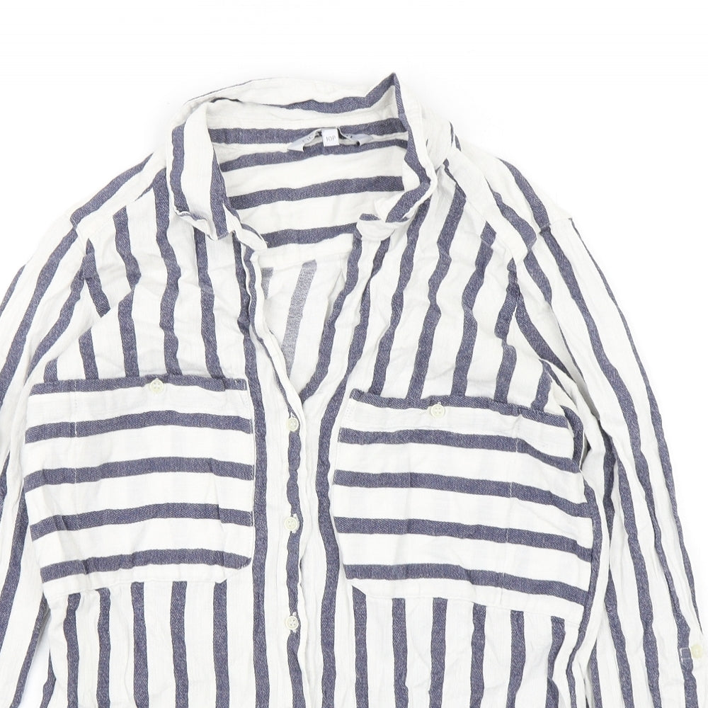 NEXT Womens Multicoloured Striped Cotton Basic Button-Up Size 10 Collared