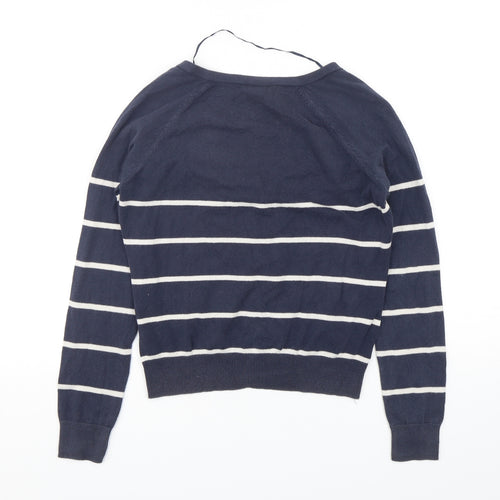 H&M Womens Blue V-Neck Striped Cotton Cardigan Jumper Size S