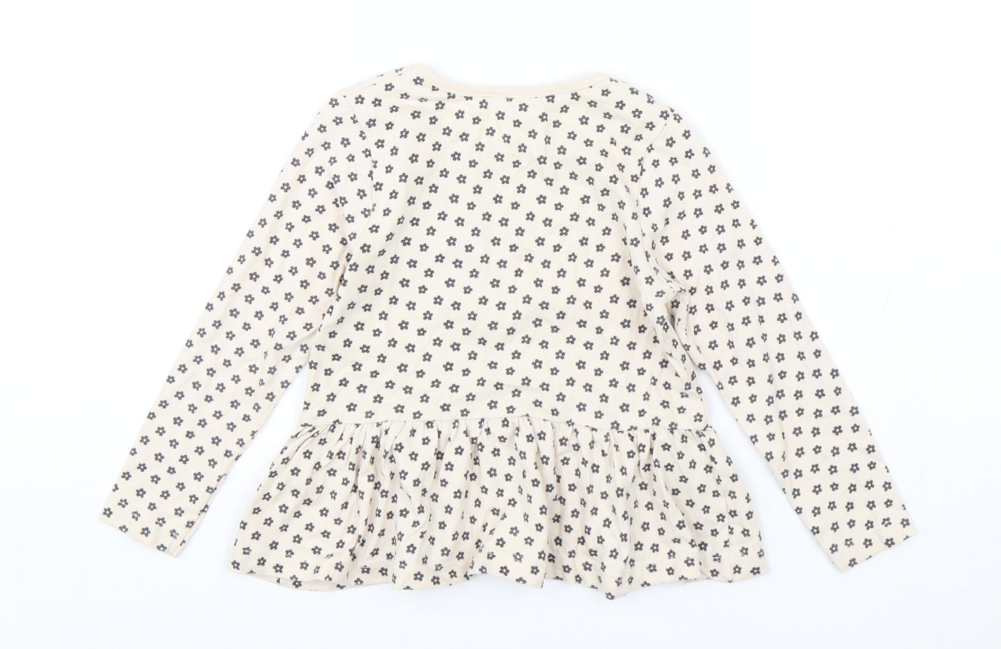 George Girls Beige Floral Cotton Basic T-Shirt Size 4-5 Years Round Neck Pullover