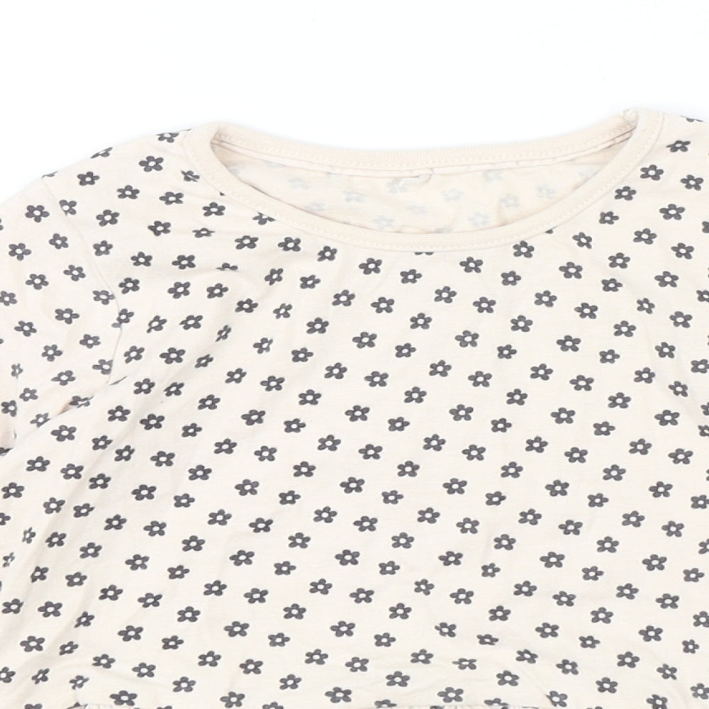 George Girls Beige Floral Cotton Basic T-Shirt Size 4-5 Years Round Neck Pullover