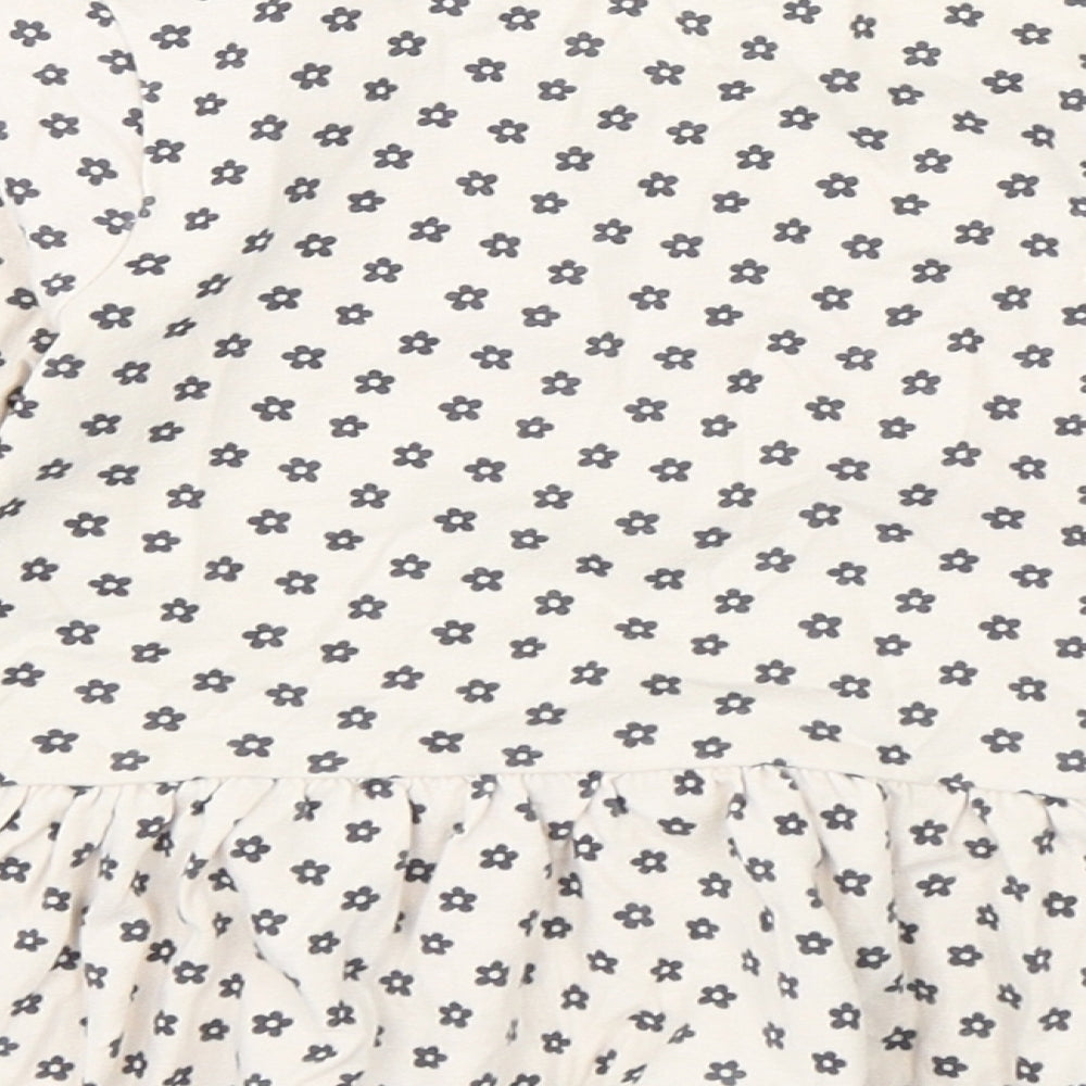 George Girls Beige Floral Cotton Basic T-Shirt Size 4-5 Years Round Neck Pullover
