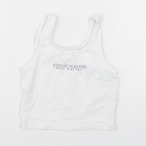 George Girls White  Cotton Cropped Tank Size 5-6 Years Round Neck Pullover