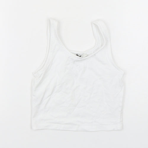 George Girls White  Cotton Cropped Tank Size 5-6 Years Round Neck Pullover