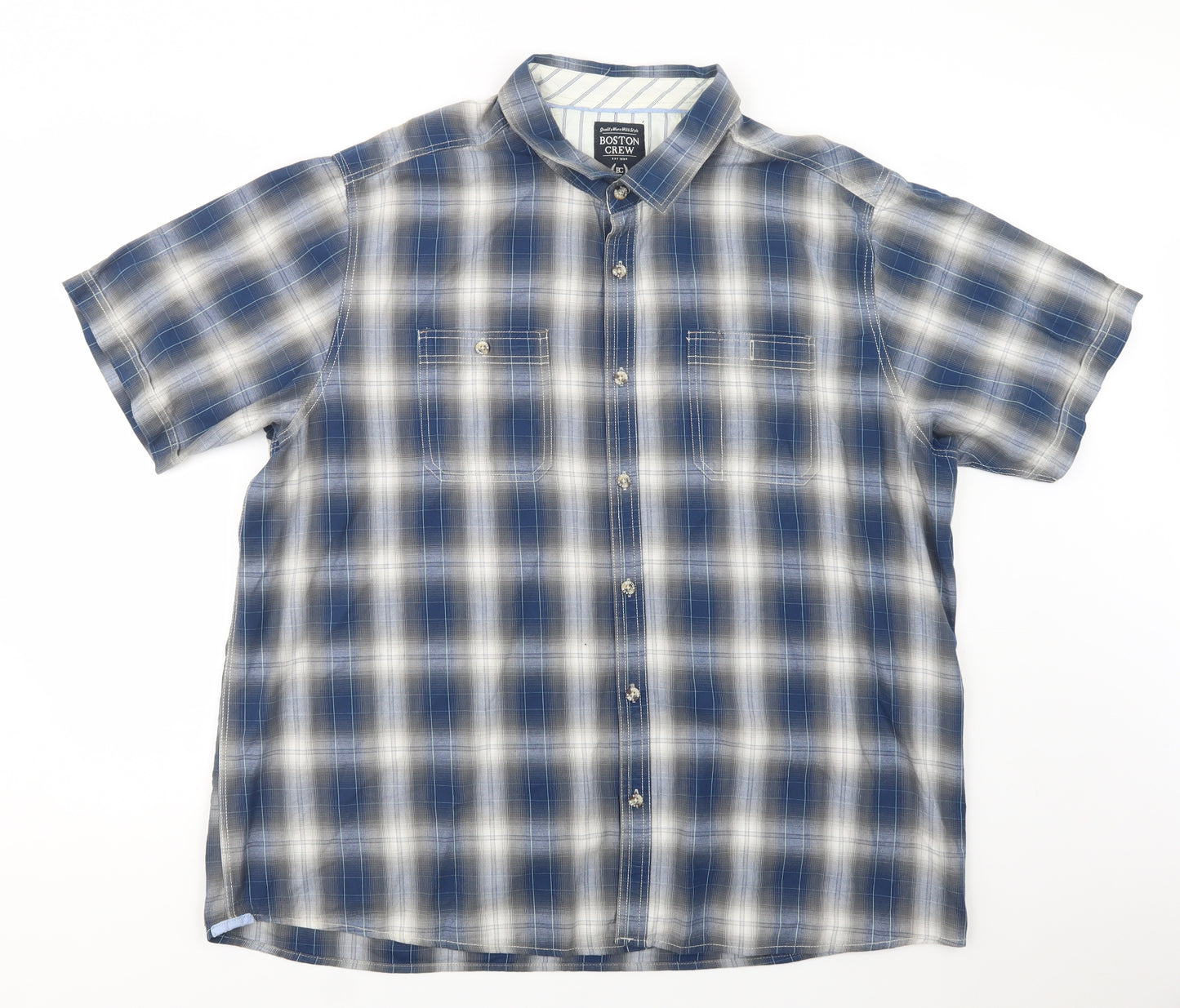 Boston Crew Mens Blue Plaid Cotton  Button-Up Size 3XL Collared Button