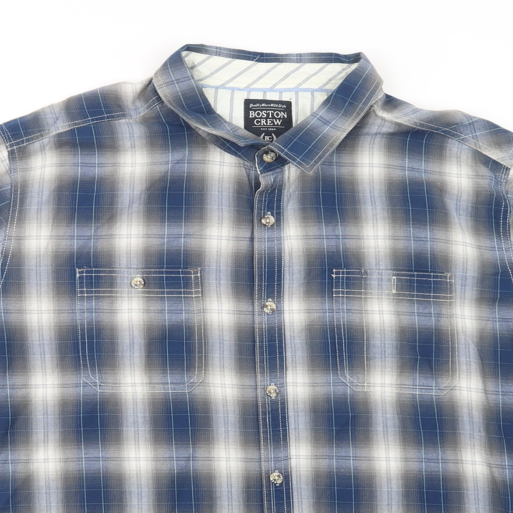 Boston Crew Mens Blue Plaid Cotton  Button-Up Size 3XL Collared Button