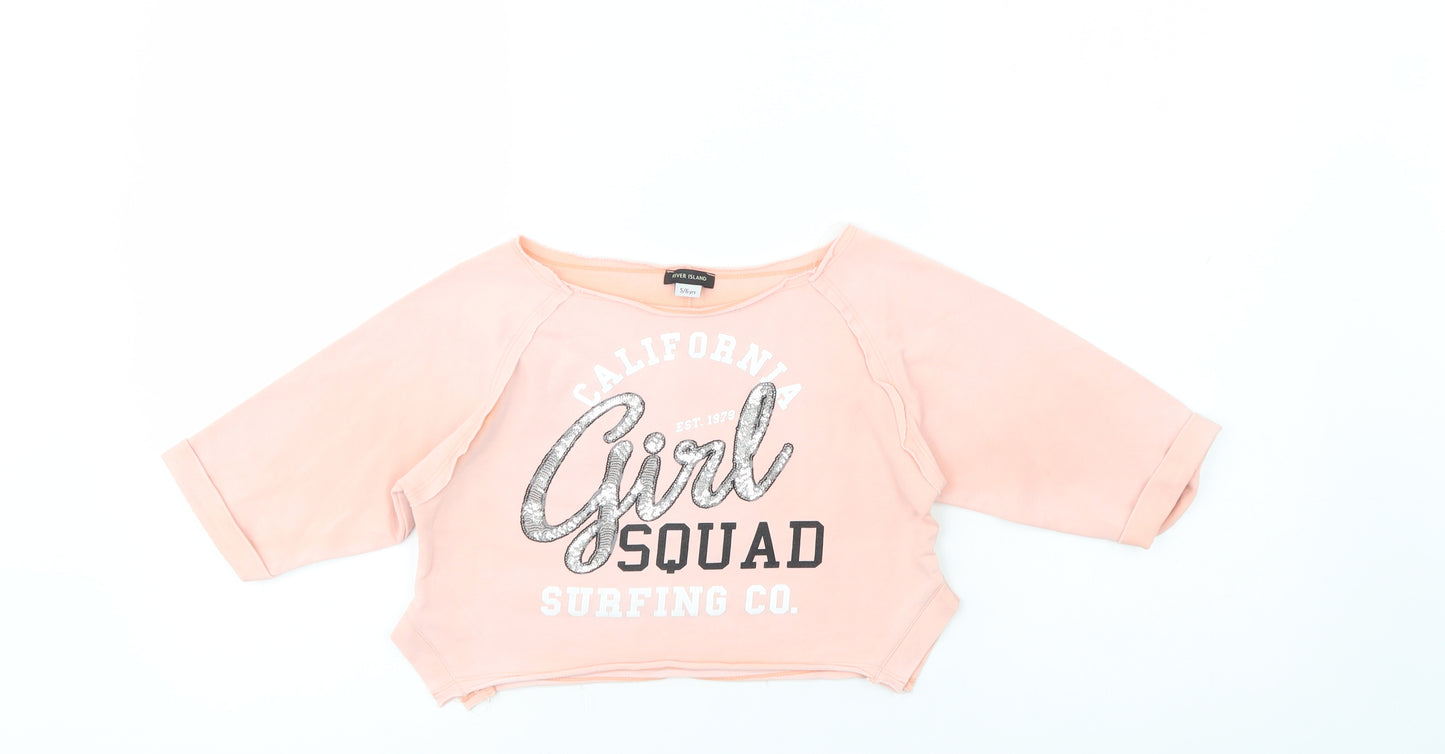 River Island Girls Pink  Cotton Pullover Sweatshirt Size 5-6 Years  Pullover - California