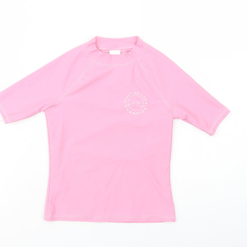 Marks Girls Pink  Polyamide Pullover T-Shirt Size 6-7 Years Mock Neck Pullover