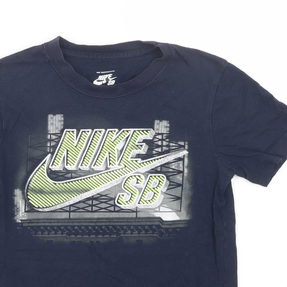Nike Boys Blue  Cotton Pullover T-Shirt Size 8-9 Years Crew Neck Pullover