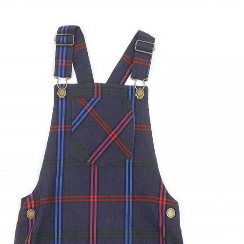 NEXT Girls Purple Plaid Polyester Pinafore/Dungaree Dress  Size 7 Years  Square Neck Button