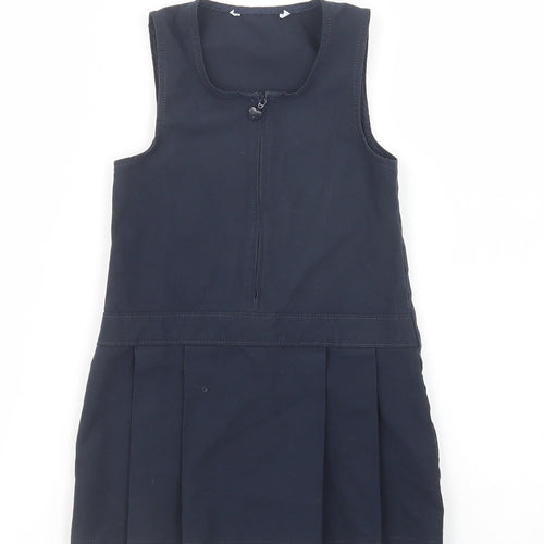 Marks and Spencer Girls Blue  Polyester Pinafore/Dungaree Dress  Size 2-3 Years  Scoop Neck Zip - School Wear