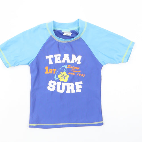 Free Summer Girls Blue Colourblock Polyester Pullover T-Shirt Size 3-4 Years Mock Neck Pullover - Team Surf