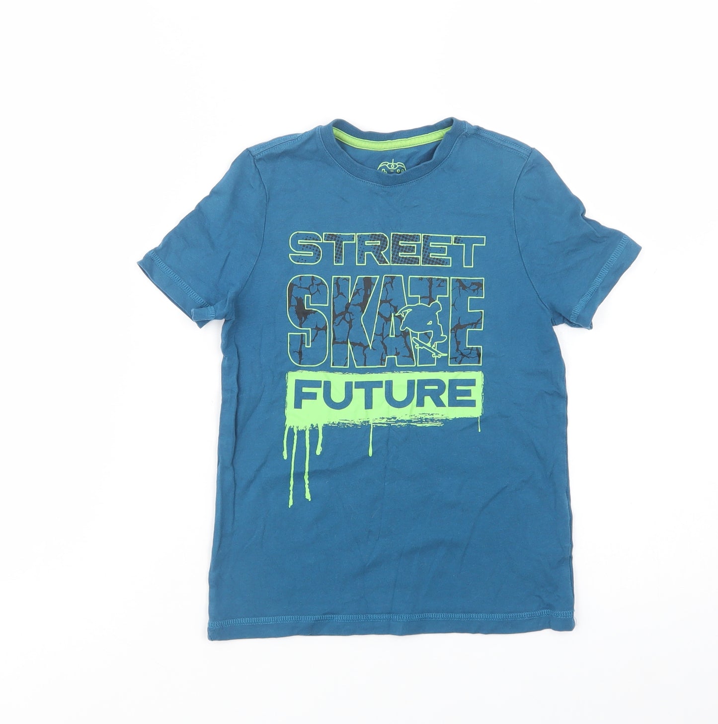 F&F Boys Blue  Cotton Pullover T-Shirt Size 5-6 Years Crew Neck Pullover - Street Skate