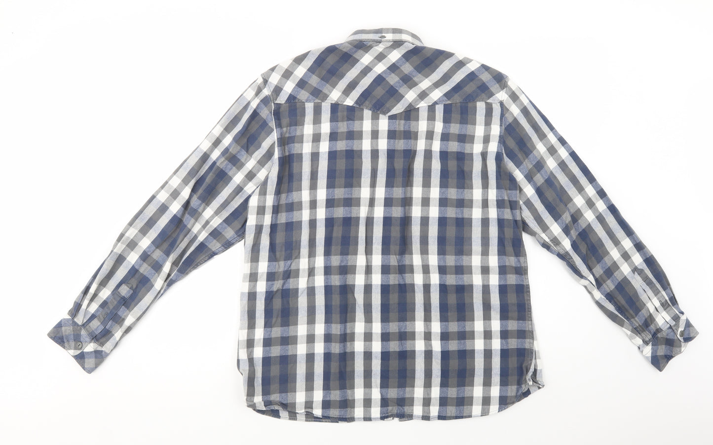 Firetr Mens Grey Check Cotton  Button-Up Size 2XL Collared Button