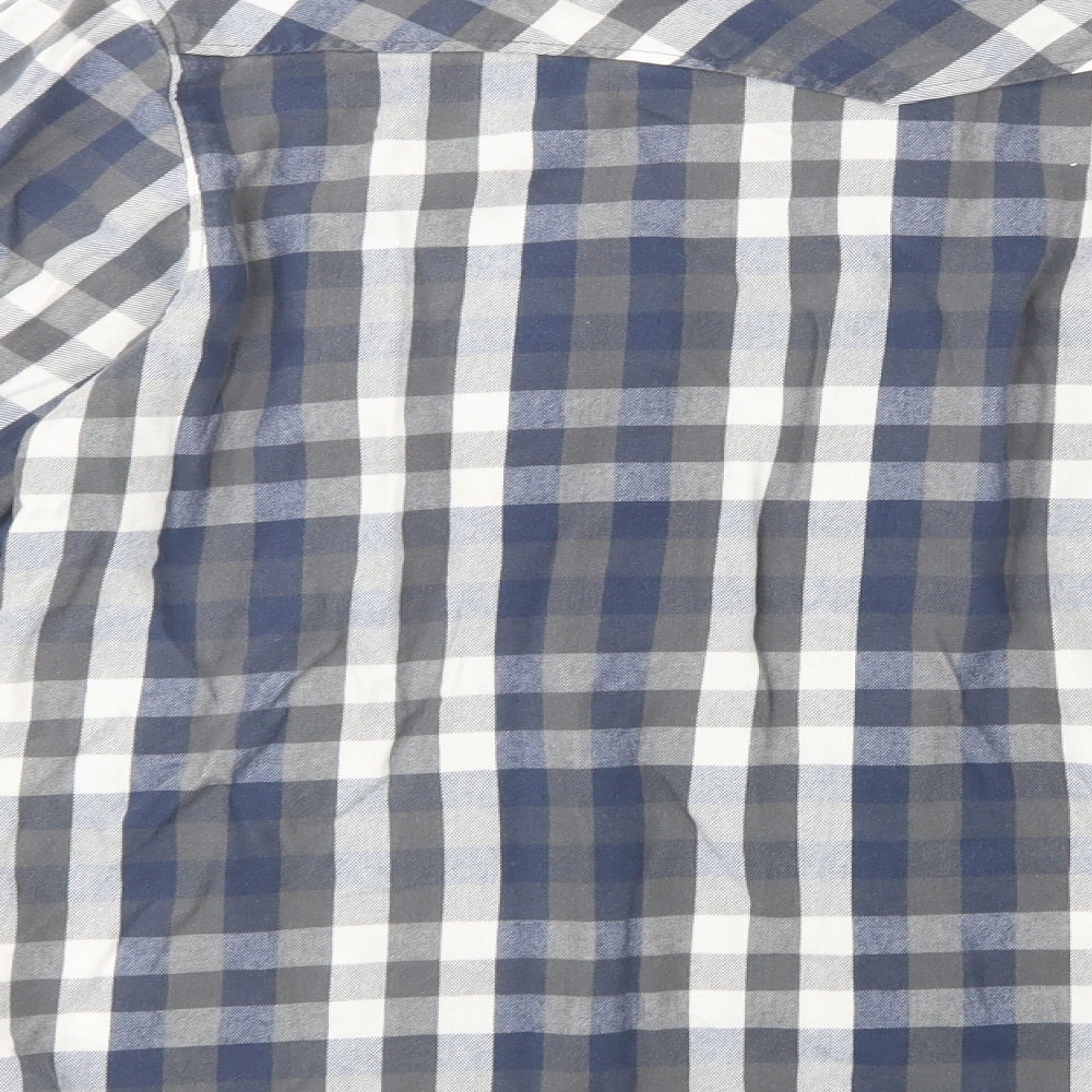 Firetr Mens Grey Check Cotton  Button-Up Size 2XL Collared Button