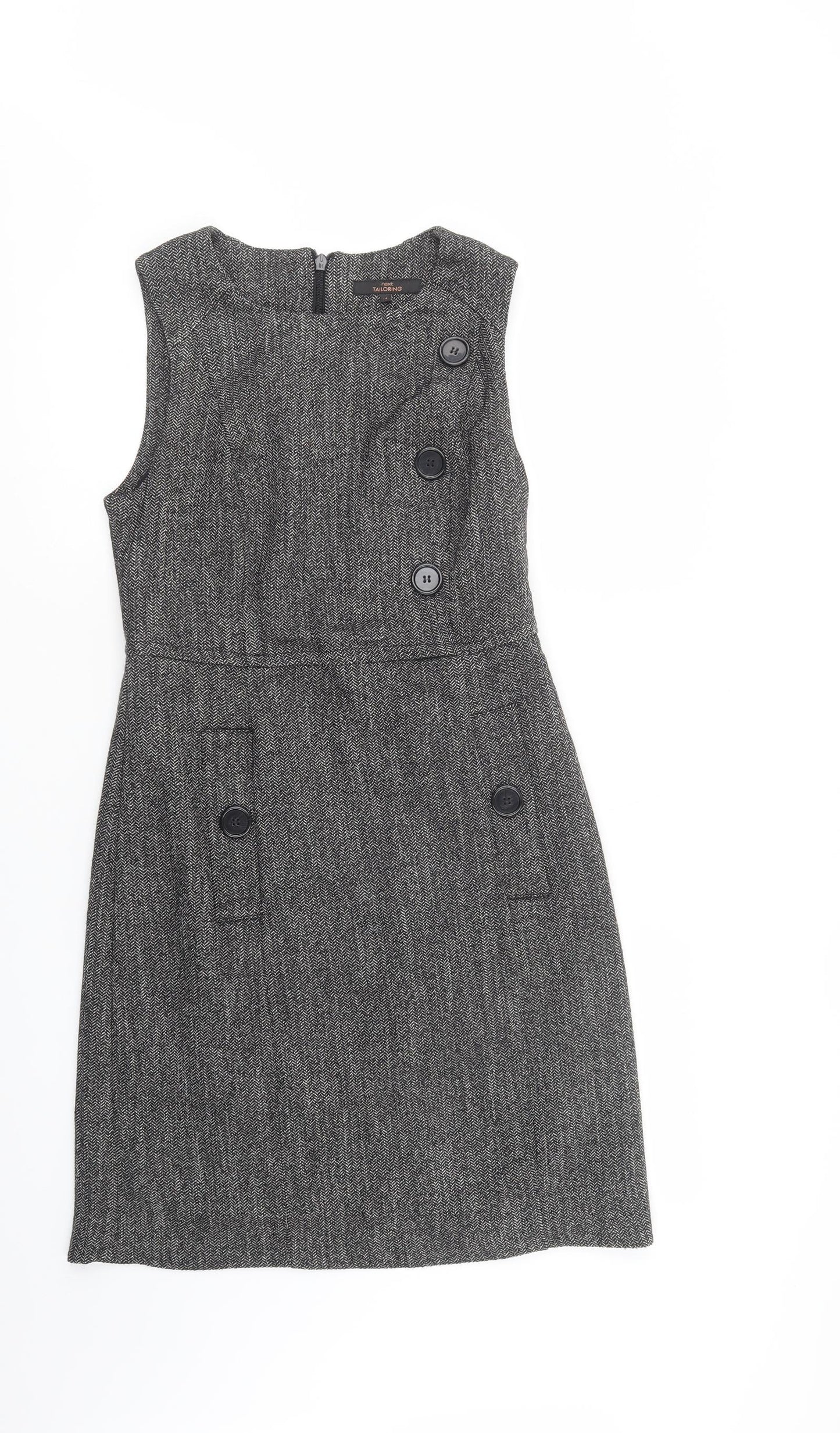 NEXT Womens Grey  Polyester Pencil Dress  Size 14  Scoop Neck Zip
