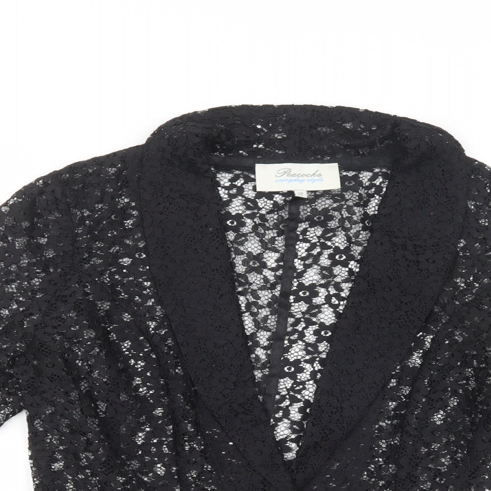 Peacocks Womens Black  Polyester Kimono Blouse Size 12 V-Neck