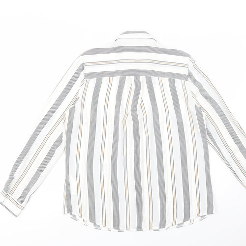New Look Womens White Striped Polyester Basic Button-Up Size 12 Collared