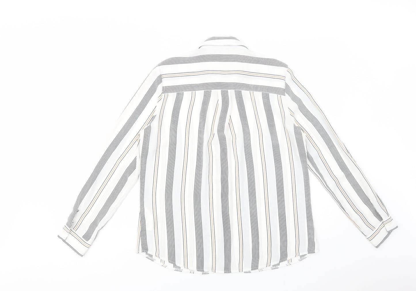 New Look Womens White Striped Polyester Basic Button-Up Size 12 Collared