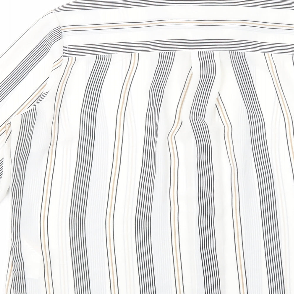 New Look Womens White Striped Polyester Basic Button-Up Size 12 Collared