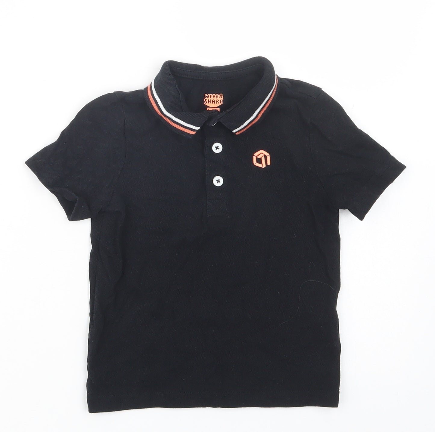 F&F Boys Black  Cotton Pullover Polo Size 3-4 Years Collared Button