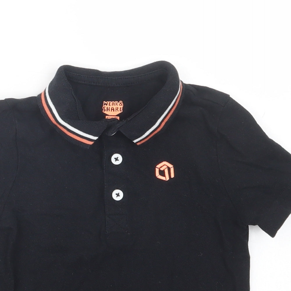 F&F Boys Black  Cotton Pullover Polo Size 3-4 Years Collared Button