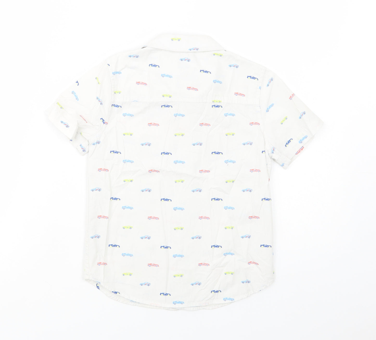 F&F Boys White Geometric Cotton Basic Button-Up Size 5-6 Years Collared Button - Cars