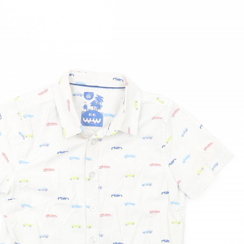 F&F Boys White Geometric Cotton Basic Button-Up Size 5-6 Years Collared Button - Cars