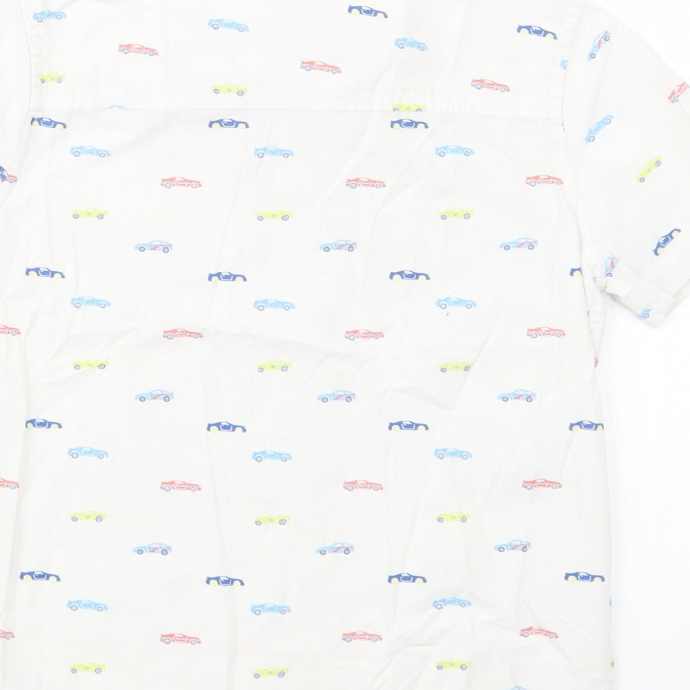 F&F Boys White Geometric Cotton Basic Button-Up Size 5-6 Years Collared Button - Cars