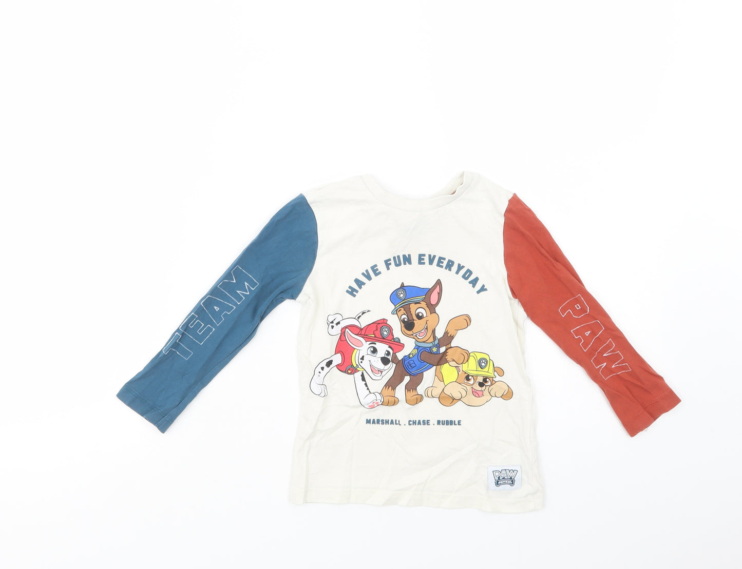 George Boys Ivory Colourblock Cotton Pullover T-Shirt Size 2-3 Years Crew Neck Pullover - Paw Patrol