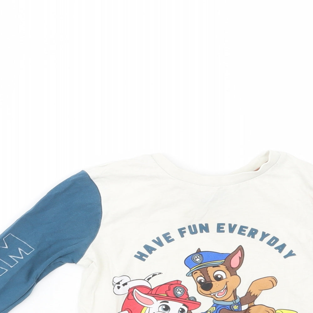 George Boys Ivory Colourblock Cotton Pullover T-Shirt Size 2-3 Years Crew Neck Pullover - Paw Patrol