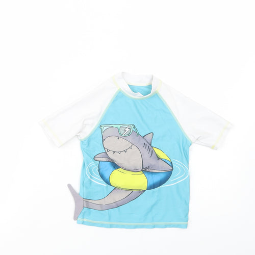 F&F Girls Blue Colourblock Polyester Pullover T-Shirt Size 3-4 Years Mock Neck Pullover - Shark