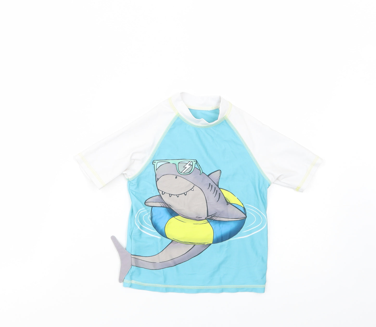 F&F Girls Blue Colourblock Polyester Pullover T-Shirt Size 3-4 Years Mock Neck Pullover - Shark