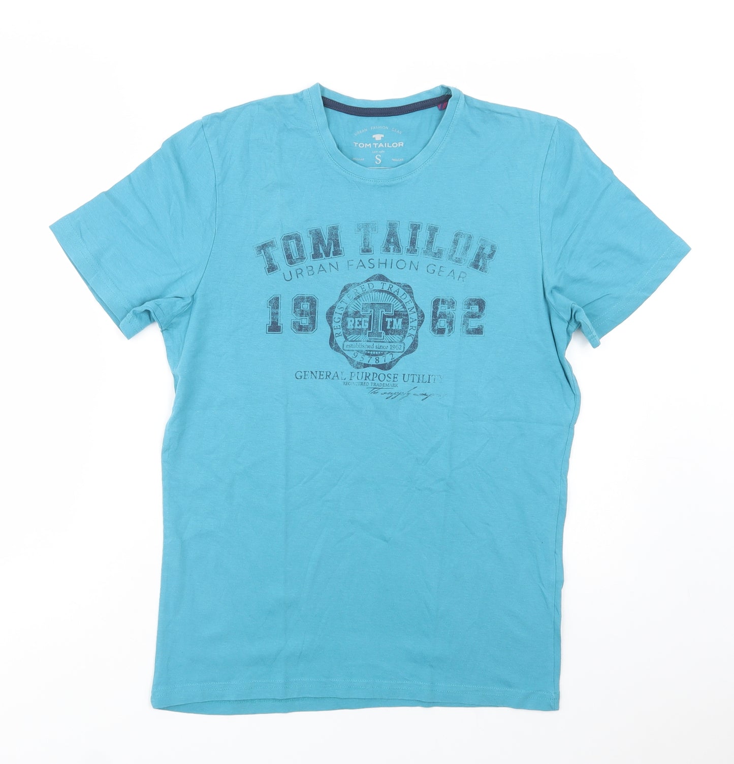 TOM TAILOR Mens Blue  Cotton  T-Shirt Size S Crew Neck