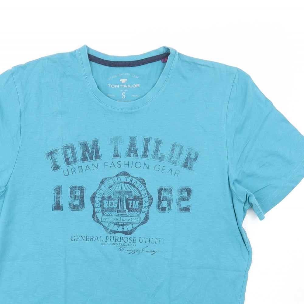 TOM TAILOR Mens Blue  Cotton  T-Shirt Size S Crew Neck