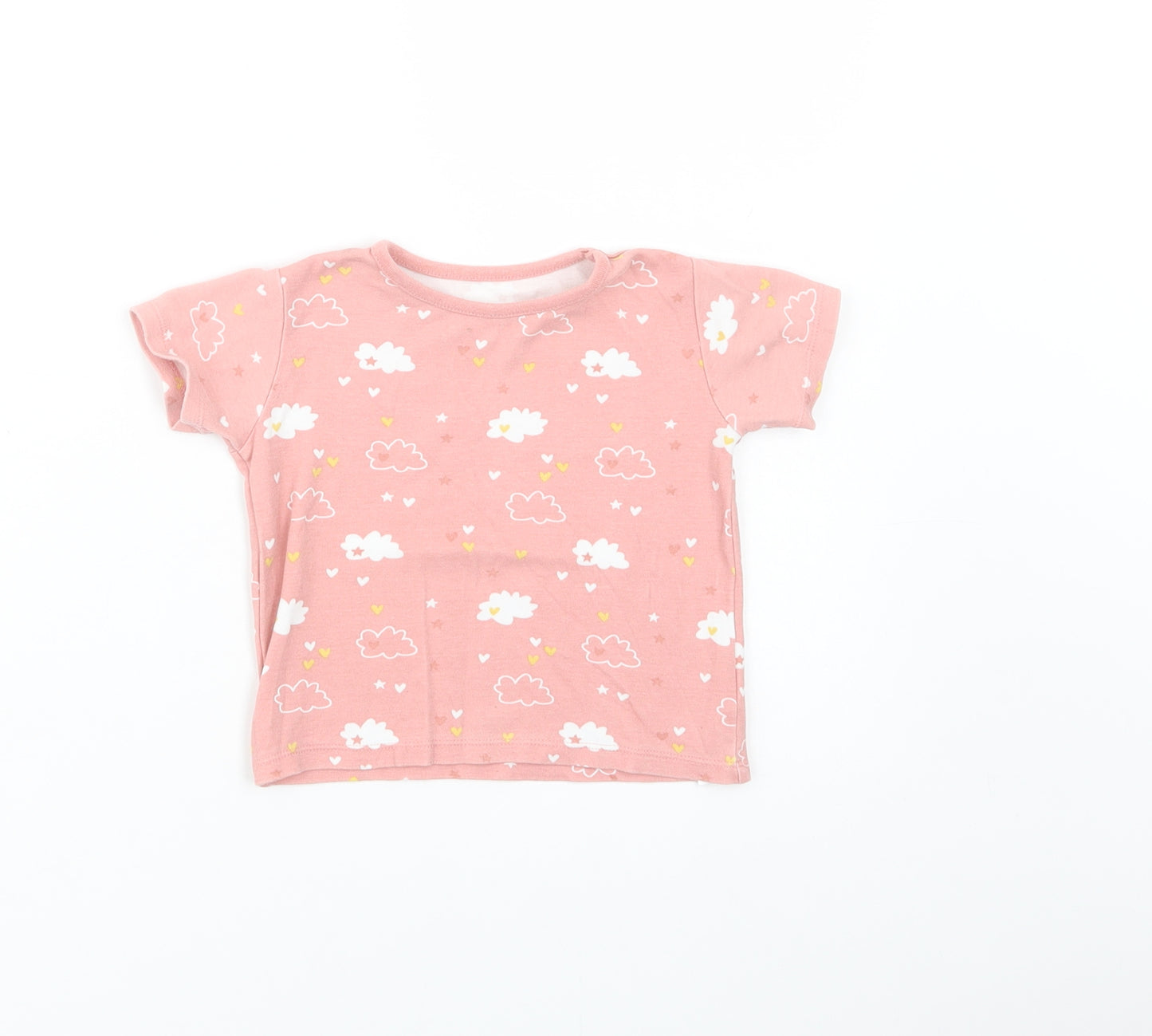 George Baby Pink Geometric Cotton Basic T-Shirt Size 9-12 Months Crew Neck Pullover - Cloud Print