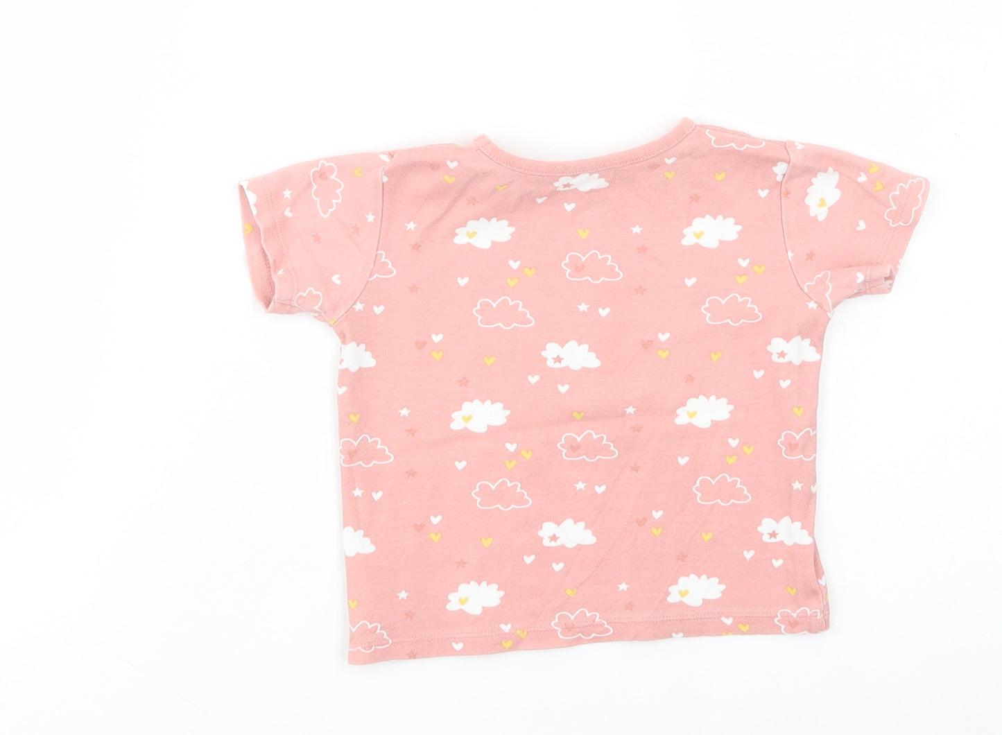 George Baby Pink Geometric Cotton Basic T-Shirt Size 9-12 Months Crew Neck Pullover - Cloud Print