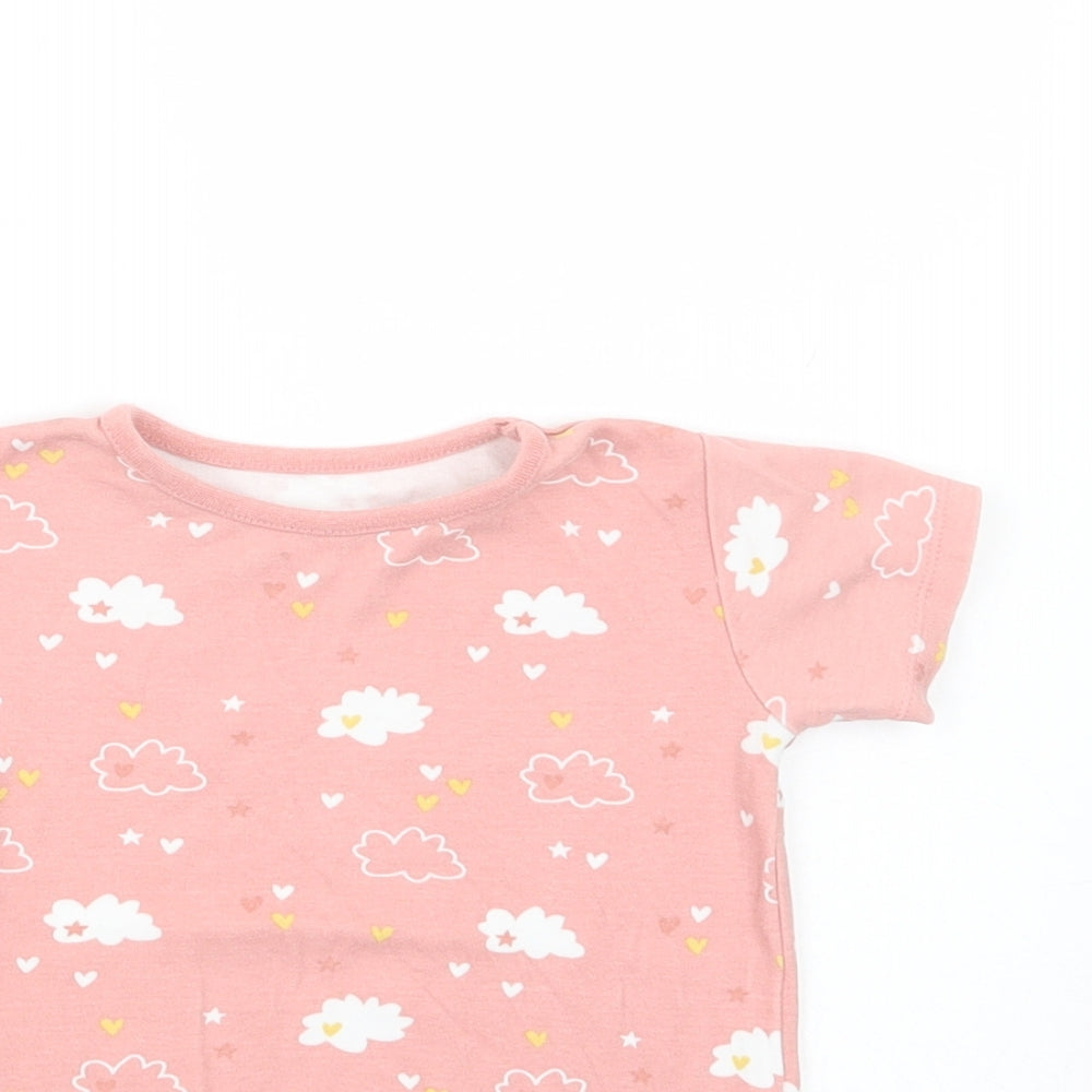 George Baby Pink Geometric Cotton Basic T-Shirt Size 9-12 Months Crew Neck Pullover - Cloud Print