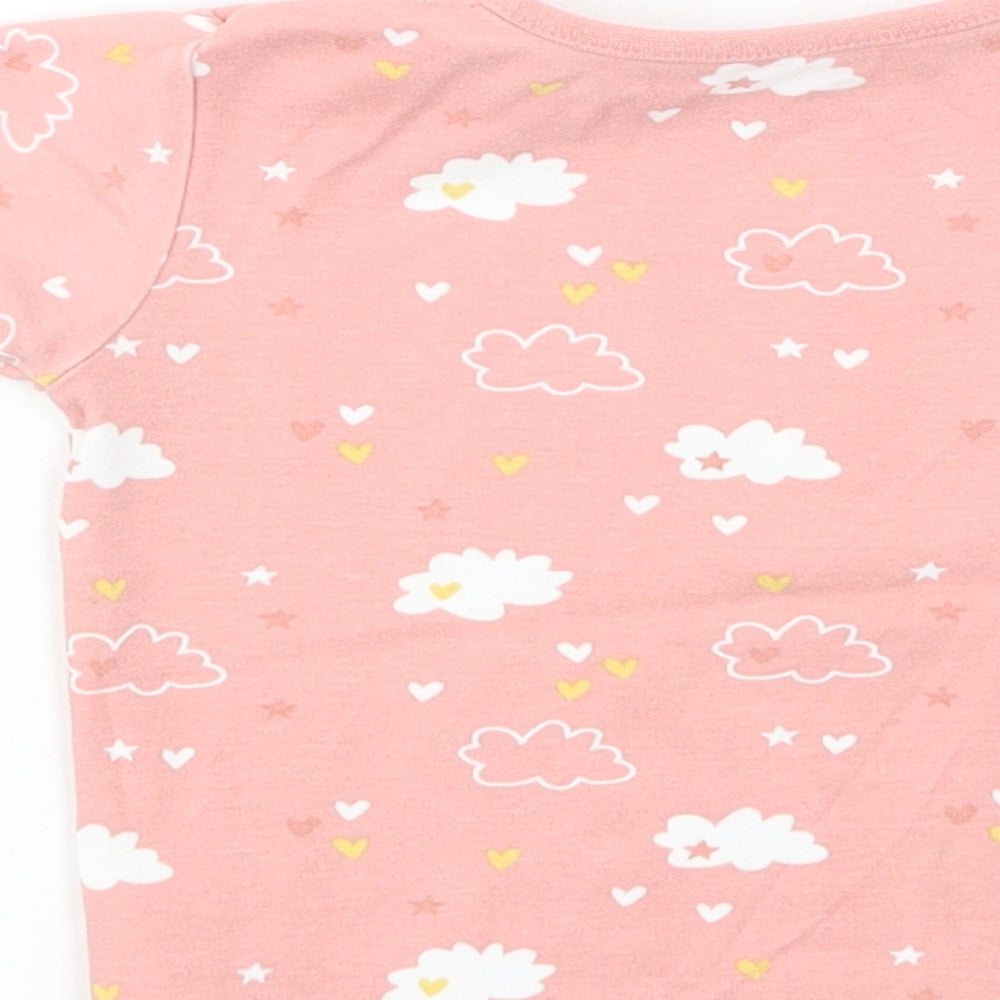 George Baby Pink Geometric Cotton Basic T-Shirt Size 9-12 Months Crew Neck Pullover - Cloud Print