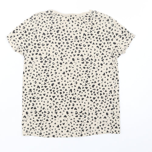 H&M Girls Beige Animal Print Cotton Pullover T-Shirt Size 6-7 Years Crew Neck Pullover