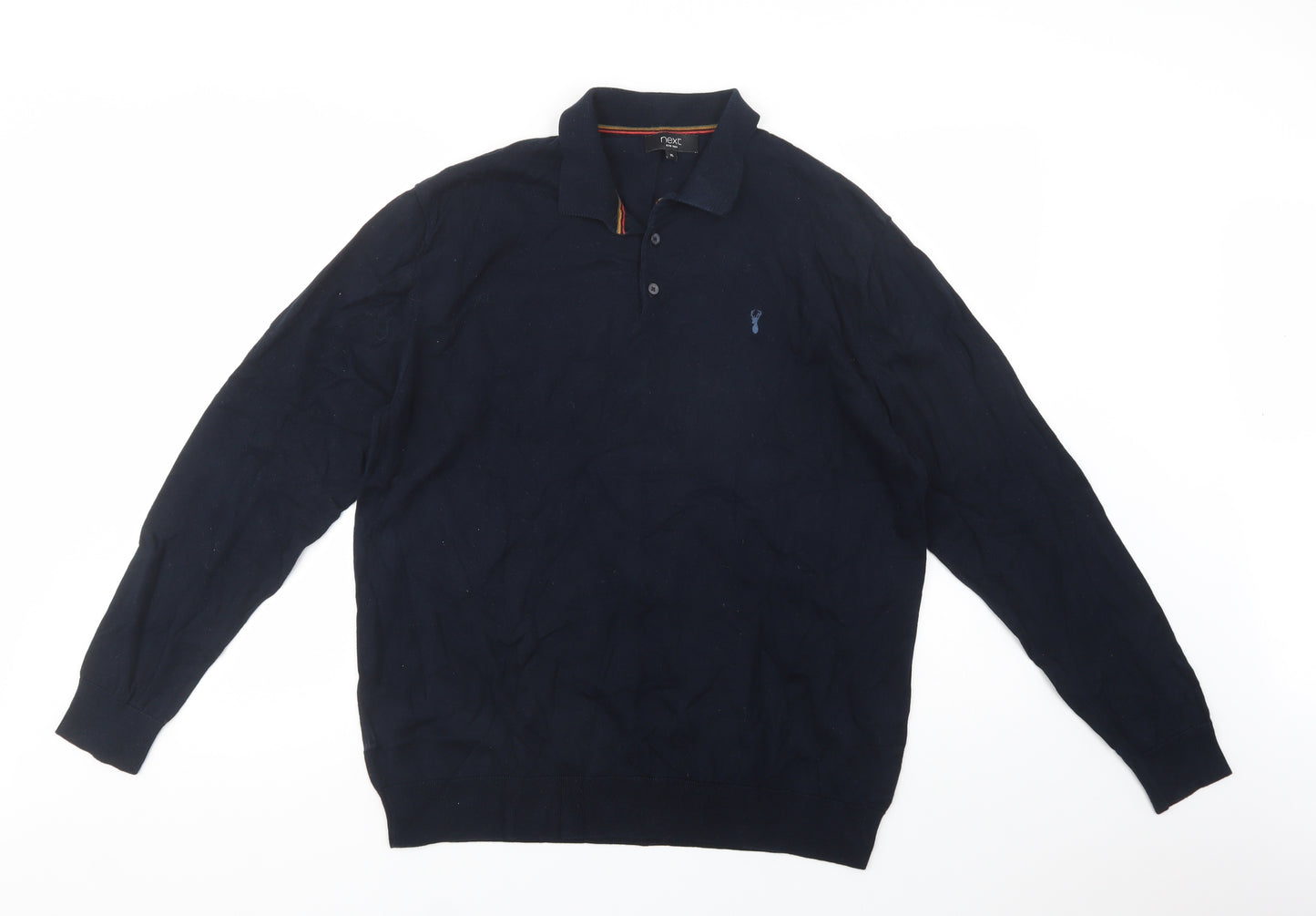 NEXT Mens Blue Collared  Cotton Pullover Jumper Size XL