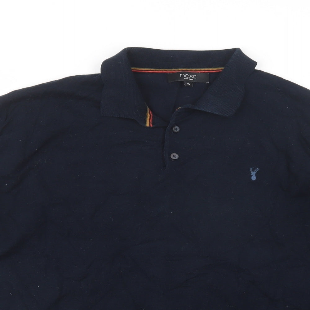 NEXT Mens Blue Collared  Cotton Pullover Jumper Size XL