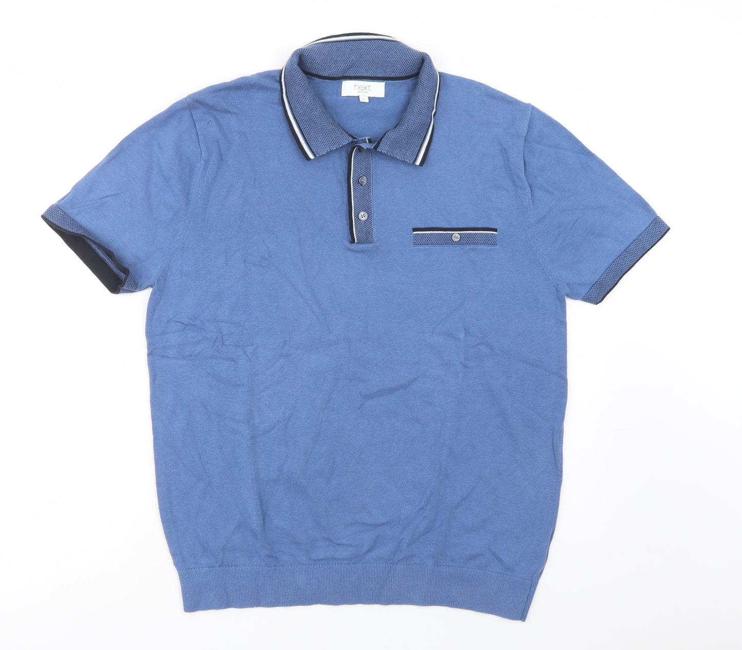 NEXT Mens Blue  Cotton  Polo Size L Collared Button