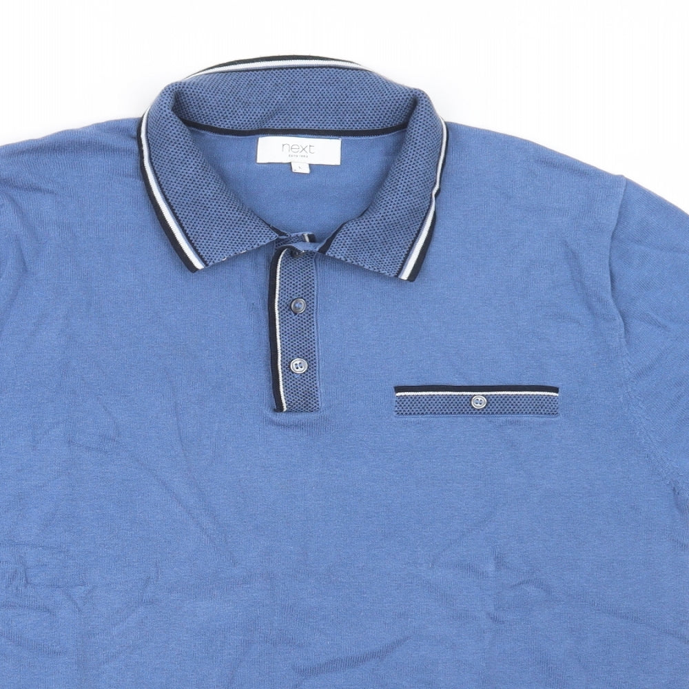 NEXT Mens Blue  Cotton  Polo Size L Collared Button