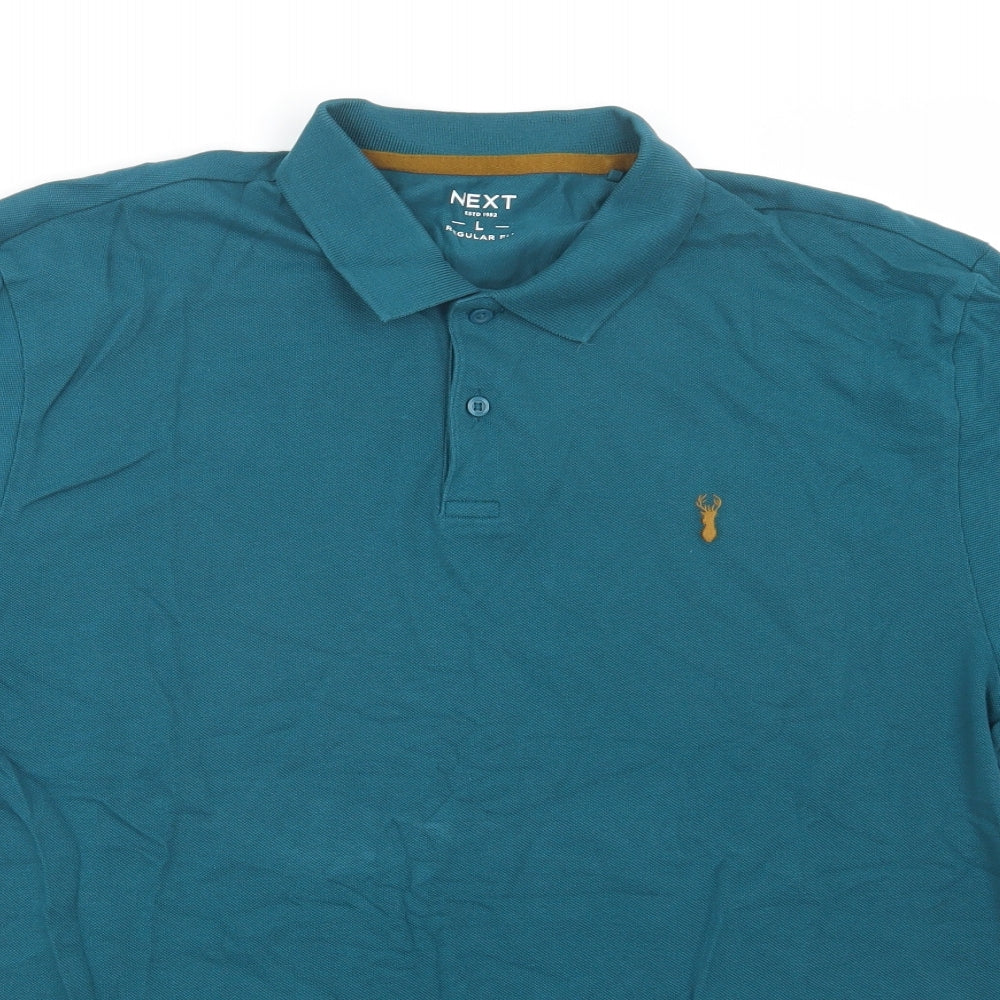 NEXT Mens Green  Cotton  Polo Size L Collared Button